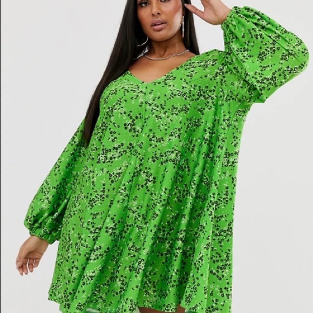 asos curve | green mini swing dress NWT